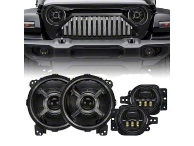 9-Inch Devils Eyes LED Headlights with DRL and 4-Inch LED Fog Lights; Black Housing; Clear Lens (20-25 Jeep Gladiator JT)