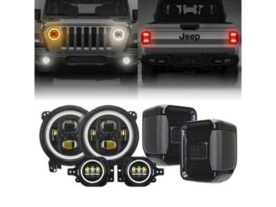 9-Inch LED Halo Headlight, LED Fog Light and LED Tail Light Package (20-25 Jeep Gladiator JT w/ Factory Halogen Tail Lights)