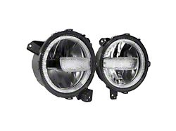 9-Inch LED Headlights with DRL Halo; Black Housing; Clear Lens (20-25 Jeep Gladiator JT)