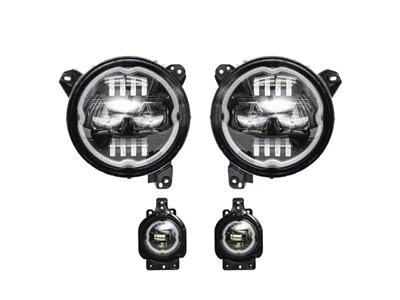 9-Inch RGB-W Headligths with DRL, Halo and Fog Lights; Black Housing; Clear Lens (20-25 Jeep Gladiator JT)