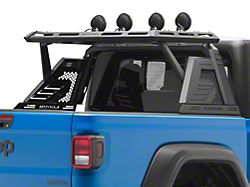 Armour II Roll Bar with 5.30-Inch Black Round Flood LED Lights and Basket; Black (20-25 Jeep Gladiator JT)