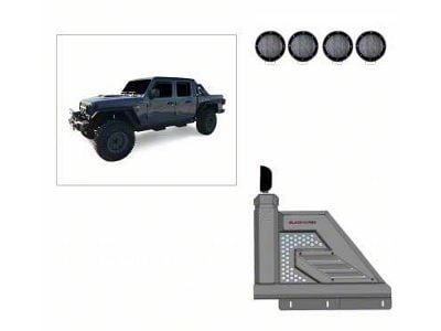 Armour II Roll Bar with 5.30-Inch Black Round Flood LED Lights; Black (20-25 Jeep Gladiator JT)