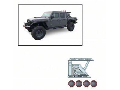 Armour II Roll Bar with 5.30-Inch Red Round Flood LED Lights and Basket; Black (20-25 Jeep Gladiator JT)