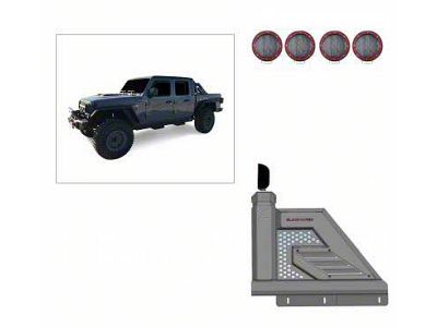 Armour II Roll Bar with 5.30-Inch Red Round Flood LED Lights; Black (20-25 Jeep Gladiator JT)