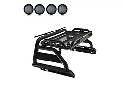 Atlas Roll Bar with 5.30-Inch Black Round Flood LED Lights; Black (20-25 Jeep Gladiator JT)