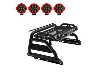 Atlas Roll Bar with 7-Inch Red Round LED Lights; Black (20-25 Jeep Gladiator JT)