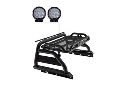 Atlas Roll Bar with 9-Inch Black Round LED Lights for Tonneau Cover; Black (20-25 Jeep Gladiator JT)