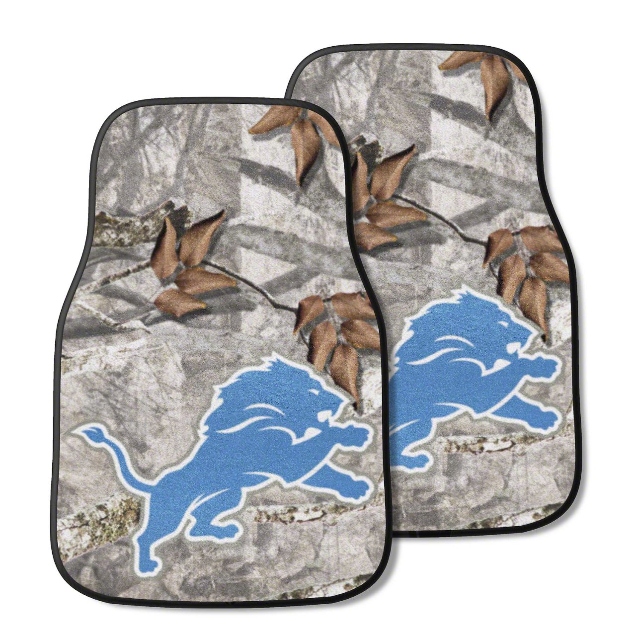 Jeep Gladiator Carpet Front Floor Mats with Detroit Lions Logo; Camo