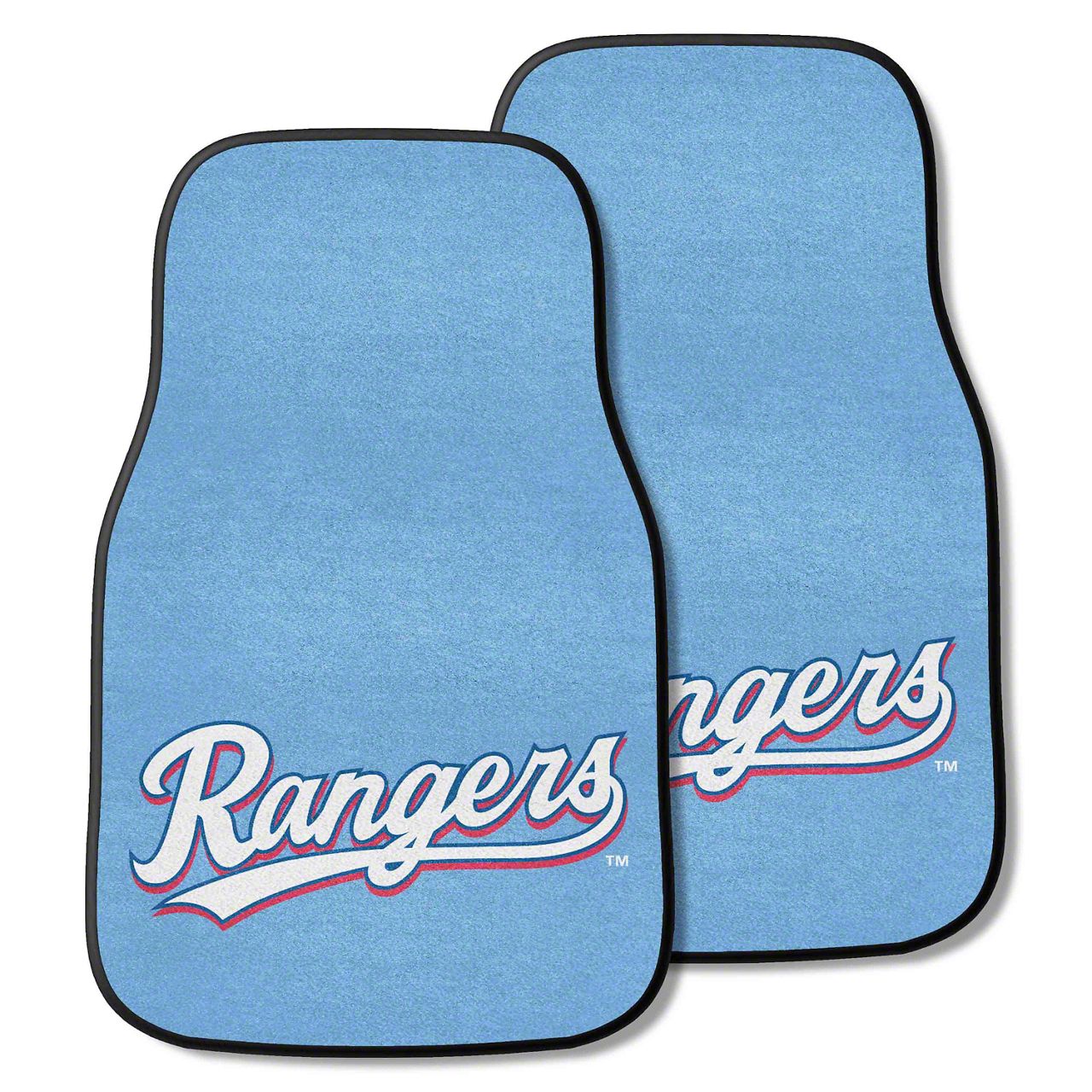 Jeep Gladiator Carpet Front Floor Mats with Texas Rangers Logo; Blue