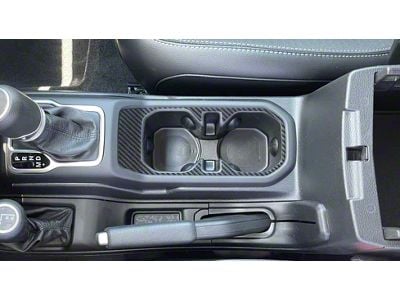 Center Console Cup Holder Accent Trim; Raw Carbon Fiber (20-25 Jeep Gladiator JT)
