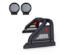 Classic Pro Roll Bar with 9-Inch Black Round Flood LED Lights; Black (20-25 Jeep Gladiator JT)