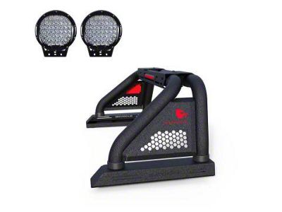Classic Pro Roll Bar with 9-Inch Black Round Flood LED Lights; Black (20-25 Jeep Gladiator JT)