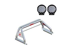 Classic Roll Bar for Tonneau Cover with 9-Inch Black Round Flood LED Lights; Stainless Steel (20-25 Jeep Gladiator JT)