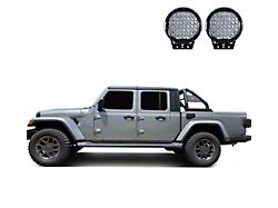 Classic Roll Bar with 9-Inch Black Round LED Lights for Tonneau Cover; Black (20-26 Jeep Gladiator JT)