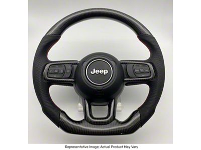 Forged Carbon Fiber and Alcantara Steering Wheel with Trim, Red Stitching and Red Stripe (20-25 Jeep Gladiator JT)