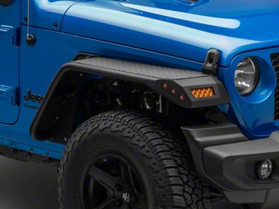 Front Tube Fender Flares; Black Aluminum Diamond Plate (20-25 Jeep Gladiator JT)