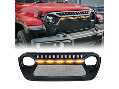 Gladiator Mesh Grille with Amber LED Running Lights; Black (20-25 Jeep Gladiator JT)