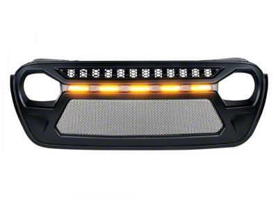 Gladiator Series Mesh Grille with Amber LED Running Lights; Matte Black (20-25 Jeep Gladiator JT)