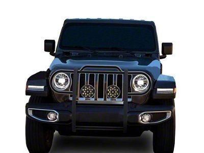 Grille Guard with 7-Inch Round LED Lights; Black (20-25 Jeep Gladiator JT)