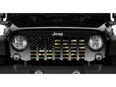 Grille Insert; American Flag Woodland Camo (20-25 Jeep Gladiator JT)