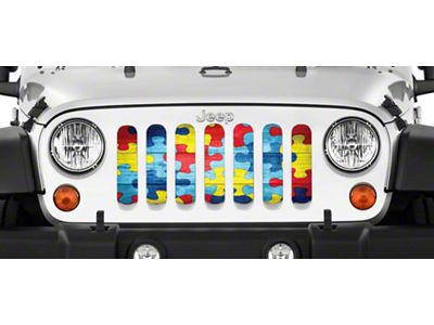 Grille Insert; Autism Awareness Wooden Puzzle Piece (20-25 Jeep Gladiator JT)