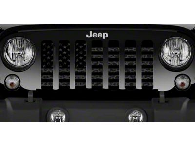 Grille Insert; Black American Flag on a Dark Leopard Print (20-25 Jeep Gladiator JT)