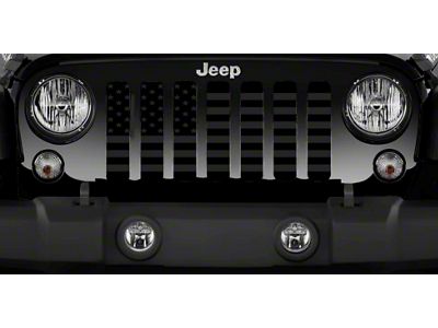Grille Insert; Black on Black American Flag with High Gloss Black Stripes on a Matte Black Background (20-25 Jeep Gladiator JT)