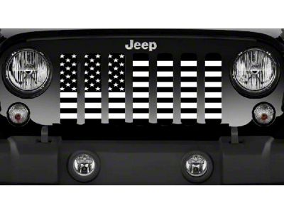 Grille Insert; Black and White American Flag with High Gloss Black Stripes on a Matte White Background (20-25 Jeep Gladiator JT)