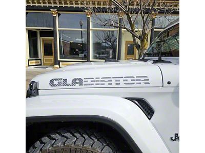 GLADIATOR Hood Decal; Black and White Distressed American Flag (20-25 Jeep Gladiator JT)