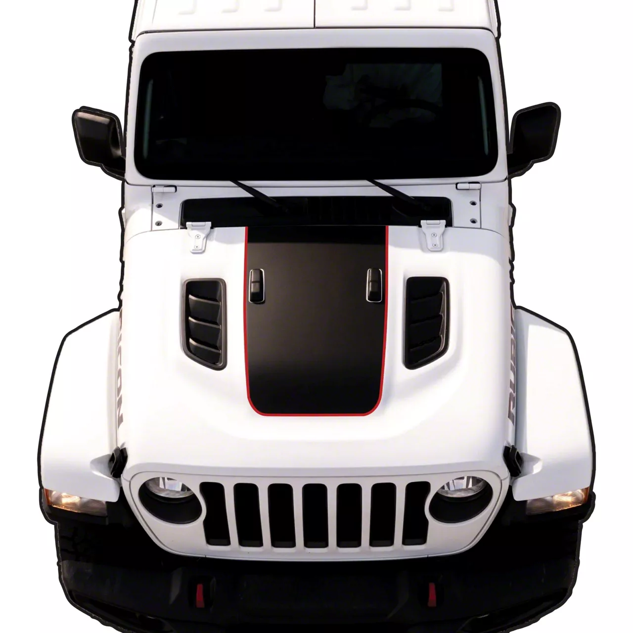 Jeep Gladiator Hood Graphic with Windshield Bumper Cutouts; Black with Red Outline (2024 Jeep
