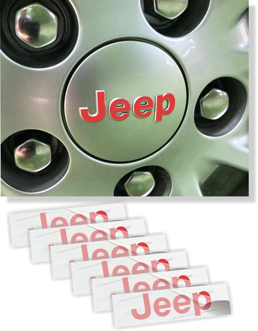 Jeep Gladiator JEEP Center Cap Overlay Decals; Reflective Red (2024