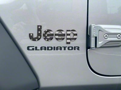 Jeep Fender Emblem Letter Overlays; Black and Silver American Flag (20-25 Jeep Gladiator JT)