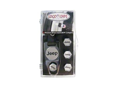 Valve Stem Caps with Jeep Logo; Black and Gold (Universal; Some Adaptation May Be Required)