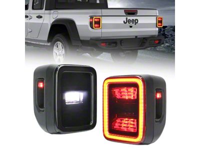 LED Tail Lights; Black Housing; Smoked Lens (20-25 Jeep Gladiator JT w/ Factory Halogen Tail Lights)