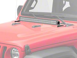 Go Rhino 30-Inch Single LED Light Bar Hood Hinge Mount; Textured Black (20-25 Jeep Gladiator JT, Excluding Mojave)
