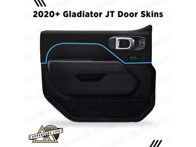 Matte Black Interior Door Skins; Front and Rear; Sky Blue Outline (20-26 Jeep Gladiator JT w/ Power Locks & Windows)