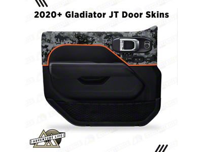 Matte Camo Interior Door Skins; Front; Orange Outline (20-26 Jeep Gladiator JT w/ Power Locks & Windows)