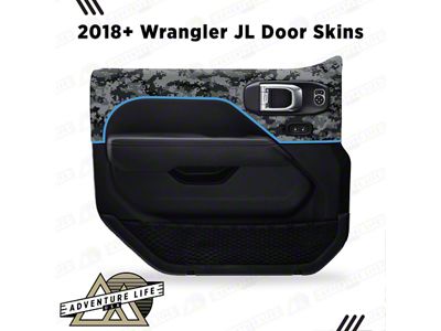 Matte Camo Interior Door Skins; Rear; Sky Blue Outline (20-26 Jeep Gladiator JT w/ Power Locks & Windows)