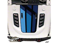 Retro Blue Stripe Hood Graphic with Washer Nozzle Cutouts; Matte (20-26 Jeep Gladiator JT Launch Edition, Rubicon)