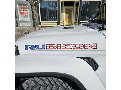 RUBICON Hood Decal; American Flag with Black Outline (20-25 Jeep Gladiator JT)