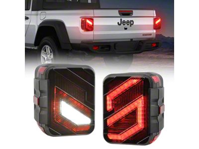 S-Shape Full LED Tail Lights; Black Housing; Smoked Lens (20-25 Jeep Gladiator JT w/ Factory Halogen Tail Lights)