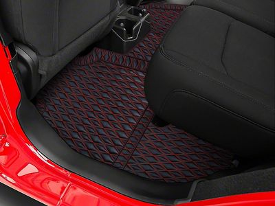 Single Layer Diamond Front and Rear Floor Mats; Black and Red Stitching (20-25 Jeep Gladiator JT)