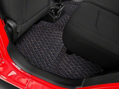 Single Layer Diamond Front and Rear Floor Mats; Black and White Stitching (20-25 Jeep Gladiator JT)