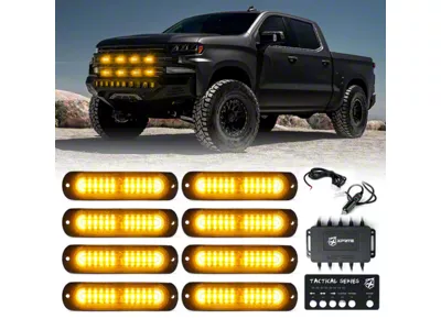 Tactical 12 Series Grille and Surface Mount Light; Set of 8; Amber (Universal; Some Adaptation May Be Required)
