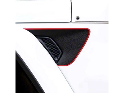 Topographic Map Fender Vent Premium Wrap Decal; Black with Red Outline (20-25 Jeep Gladiator JT)