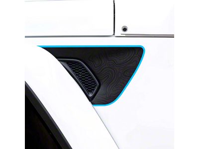 Topographical Map Fender Vent Premium Wrap Decal; Black with Blue Outline (20-25 Jeep Gladiator JT)