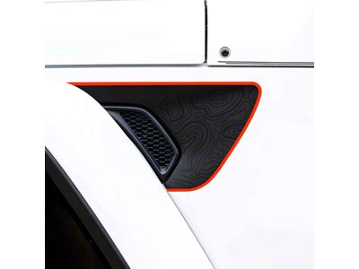 Topographical Map Fender Vent Premium Wrap Decal; Black with Orange Outline (20-25 Jeep Gladiator JT)