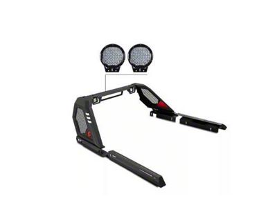 Vigor Roll Bar with 9-Inch Black Round LED Lights; Black (20-25 Jeep Gladiator JT)