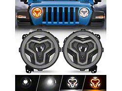 Warrior Style LED Headlights with Halo DRL and Turn Signals; Black Housing; Clear Lens (20-25 Jeep Gladiator JT w/ Factory Halogen Headlights)