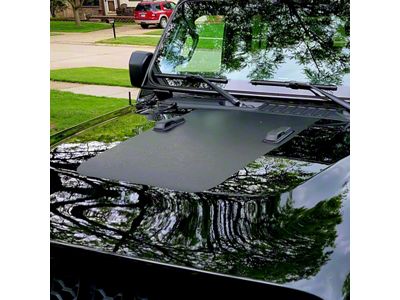 Wide Topographic Map Hood Graphic without Windshield Bumper Cutouts; Black with Red Outline (20-25 Jeep Gladiator JT, Excluding Mojave & Rubicon)